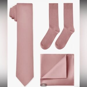 Azazie‎ Matching Wide Tie, Pocket Square, Cuff Links, & Socks Set Dusty Rose NWT